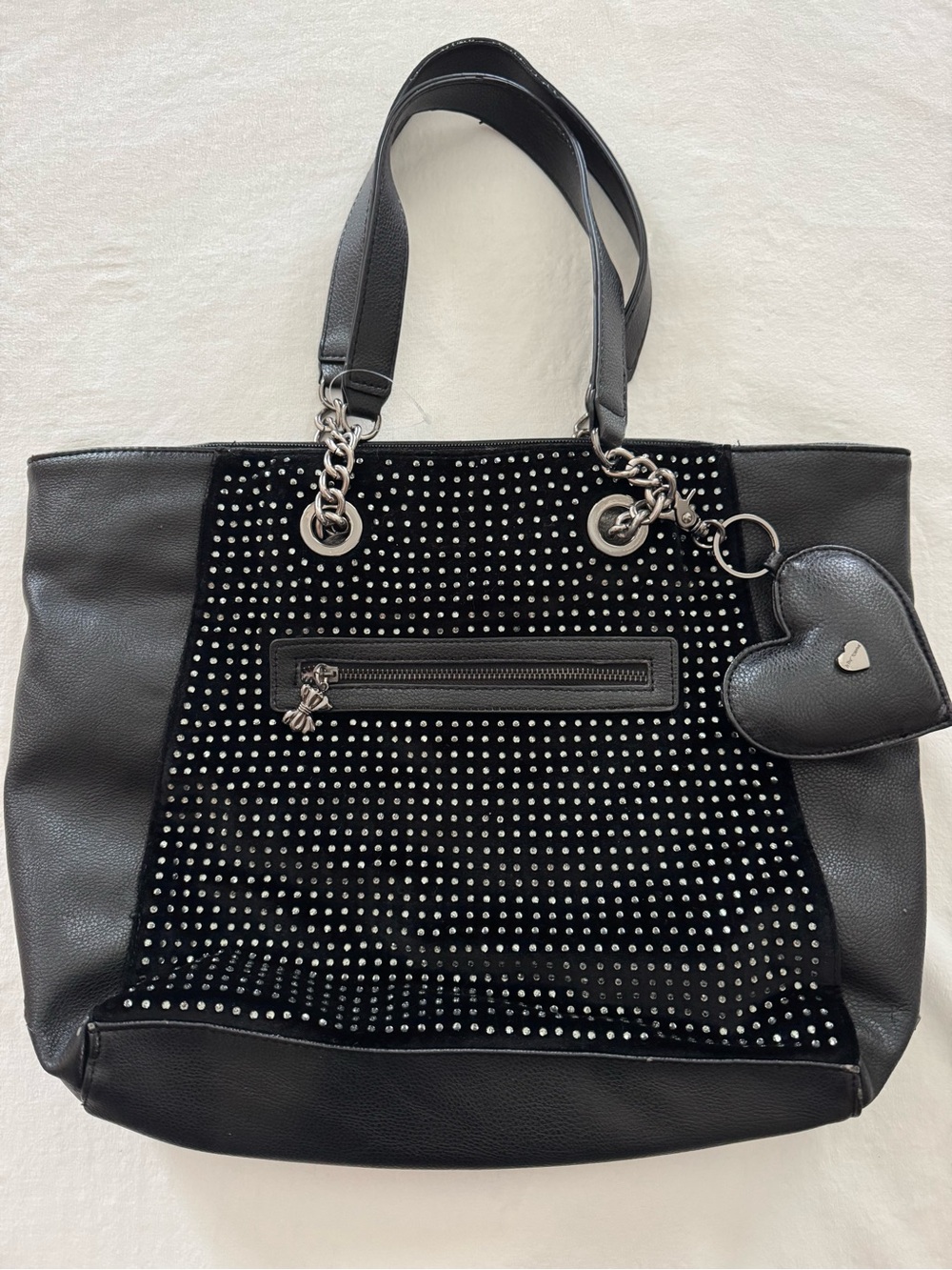Betsey  Johnson Black Studded shoulder Bag with Heart Charm -